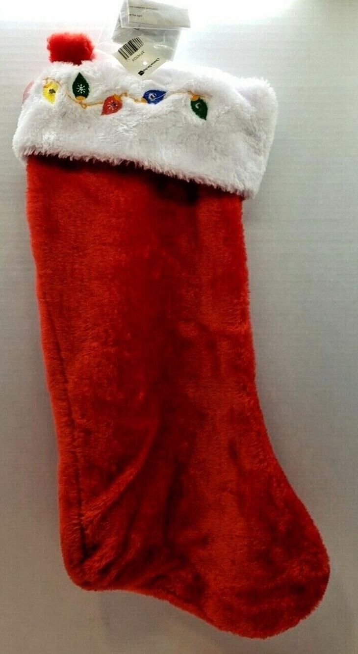 New Red Furry 23" Red Christmas Stocking with Light at the Top